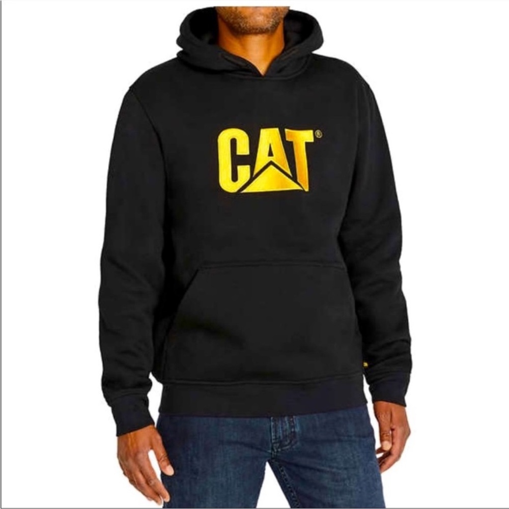 Caterpillar Black Hoodie with Yellow Logo